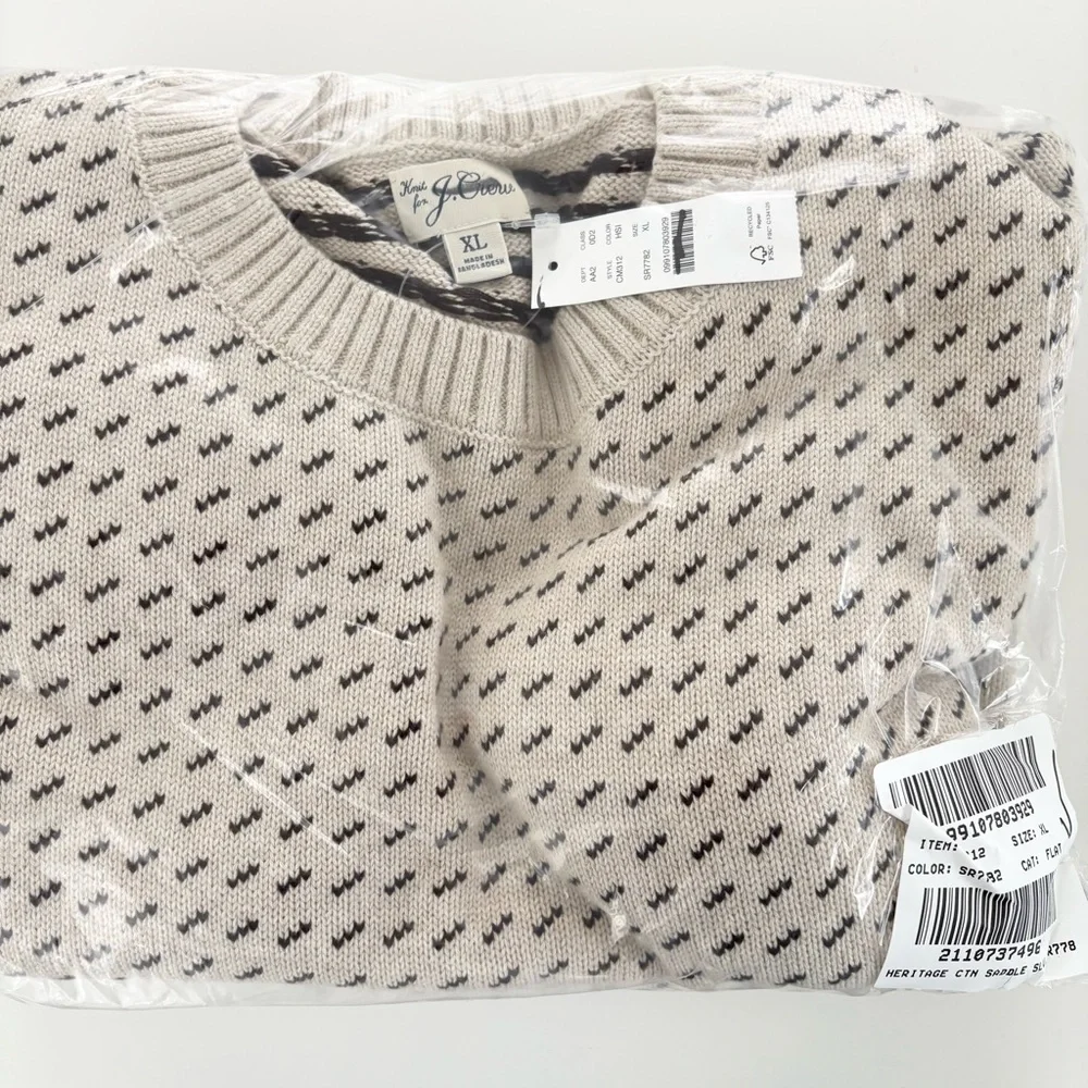 NWT J. Crew Heritage Cotton Sweater Bird's-eye Stitch Hthr Sand Inky Mocha